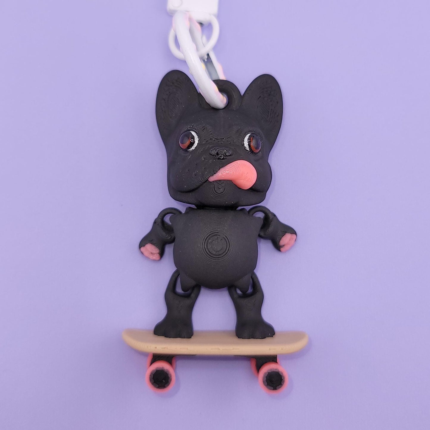 Skateboard French Bulldog Jiggly Keychain - One of a Kind, Artist Designed Keychains