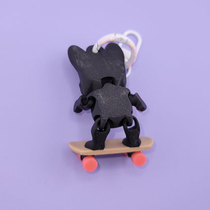 Skateboard French Bulldog Jiggly Keychain - One of a Kind, Artist Designed Keychains