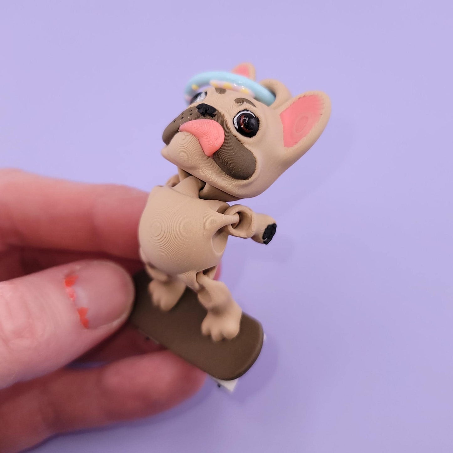 Skateboard French Bulldog Jiggly Keychain - One of a Kind, Artist Designed Keychains