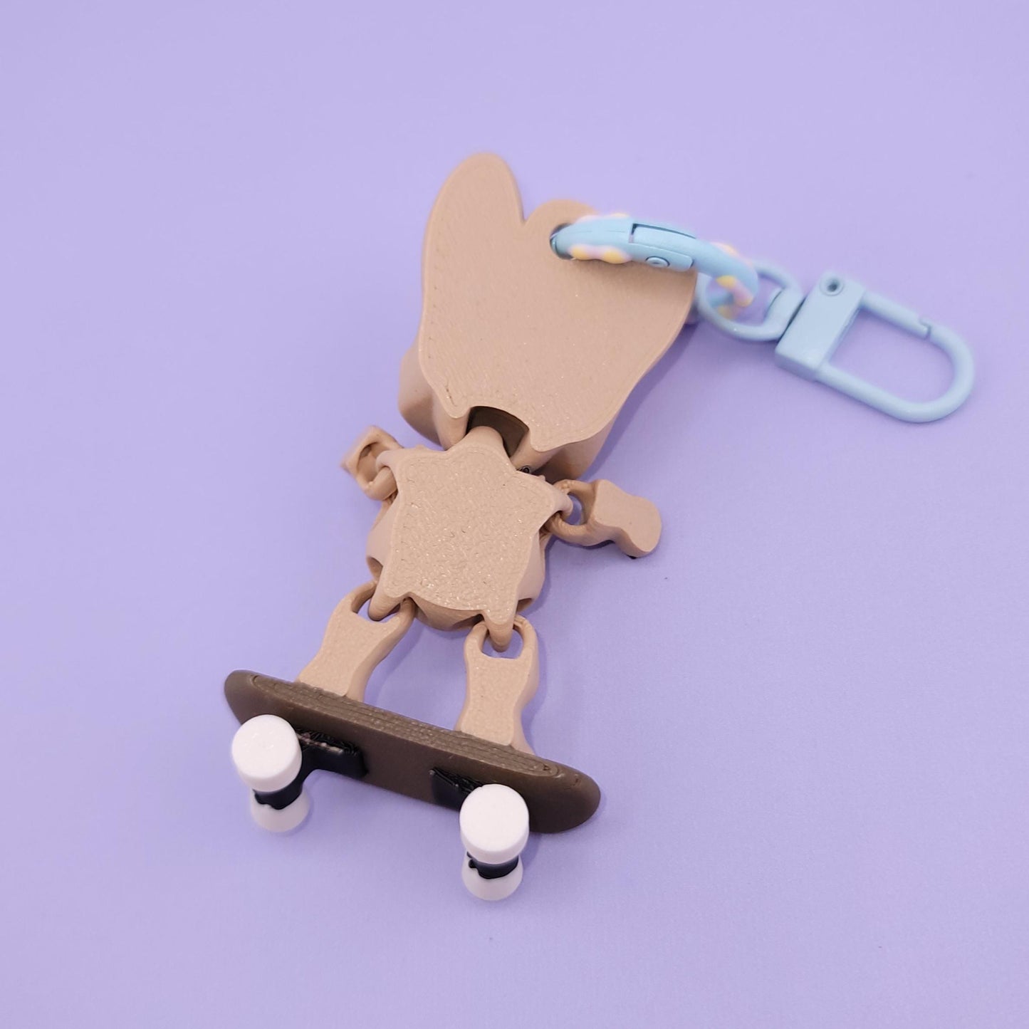 Skateboard French Bulldog Jiggly Keychain - One of a Kind, Artist Designed Keychains