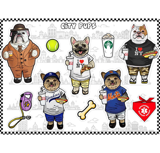 City Pups Sticker Sheet - Waterproof Vinyl Stickers