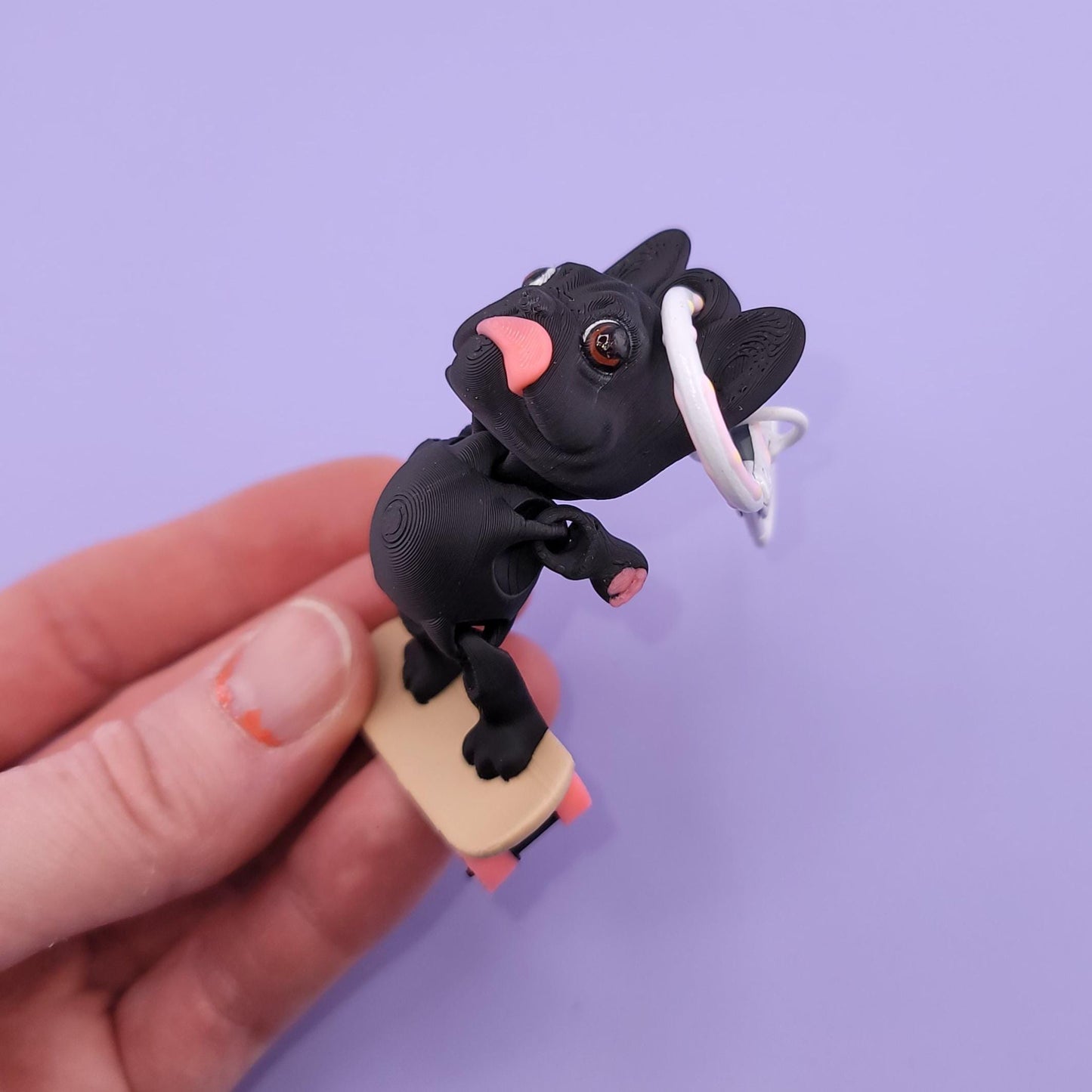 Skateboard French Bulldog Jiggly Keychain - One of a Kind, Artist Designed Keychains