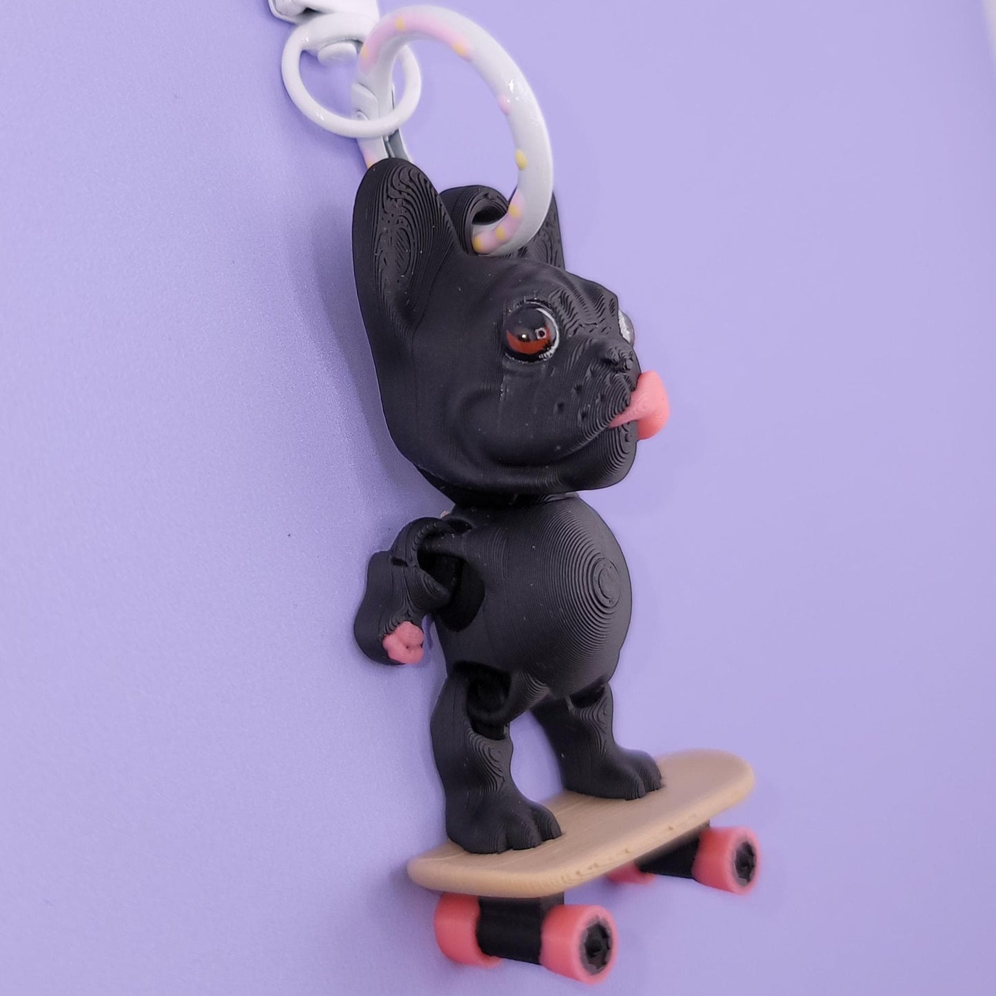 Skateboard French Bulldog Jiggly Keychain - One of a Kind, Artist Designed Keychains