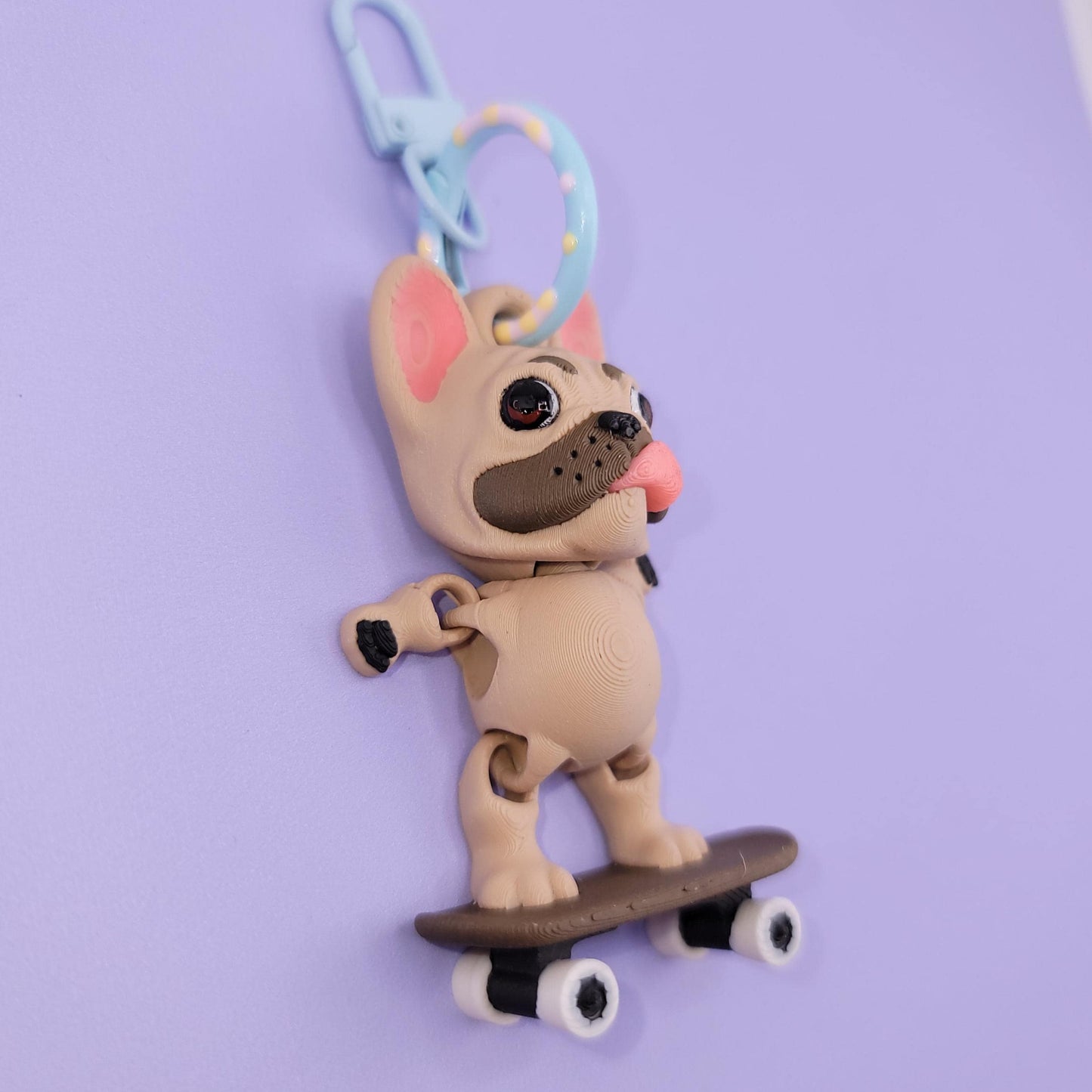 Skateboard French Bulldog Jiggly Keychain - One of a Kind, Artist Designed Keychains